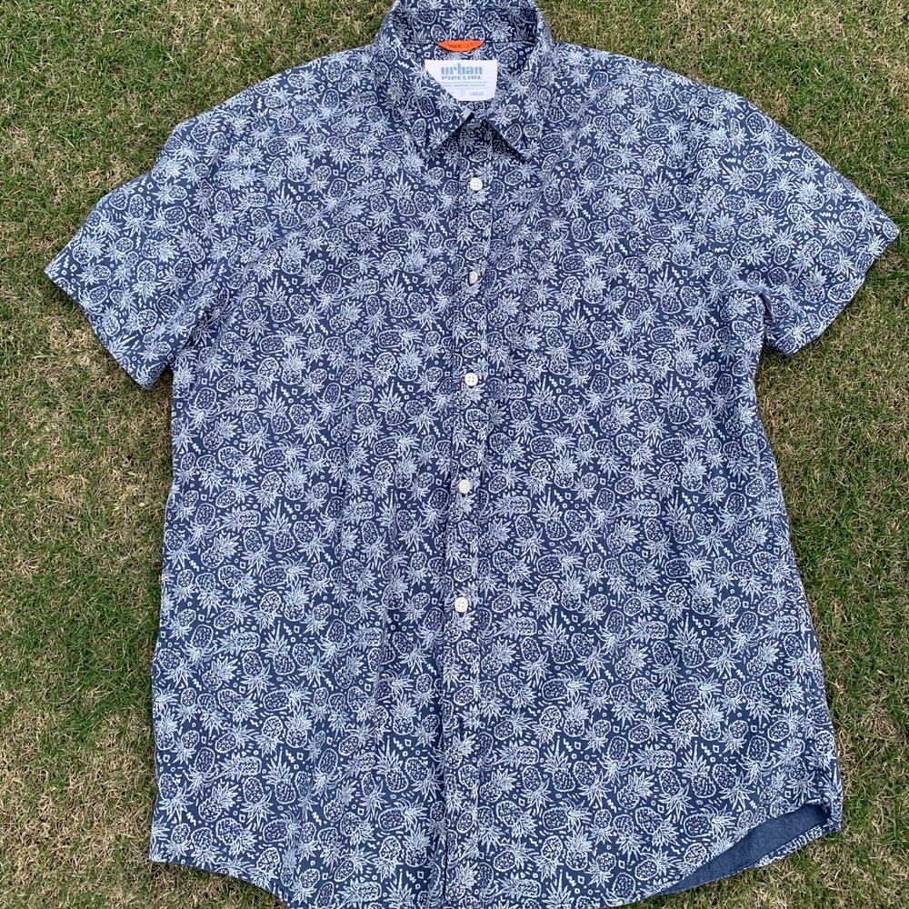 urban pipeline navy blue pineapple hawaiian shirt